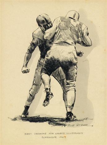 (SPORTS. BOXING. OLYMPICS. FOOTBALL.) ROBERT RIGER. Group of 3 Drawings.